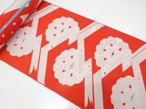 アンティーク　松皮菱に花模様織り出し　八寸帯地反物